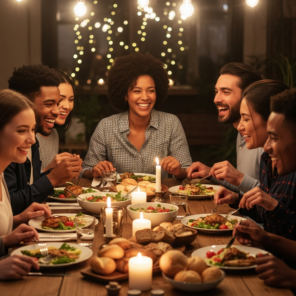 Friends enjoying dinner together